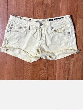 Miss Me Pastel Yellow Bedazzled Embroidered Denim Shorts Size 29